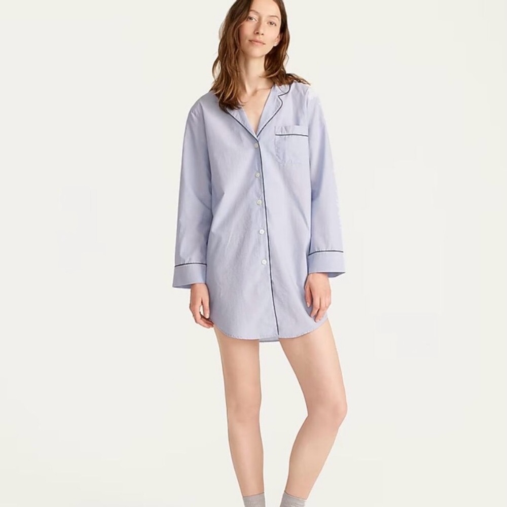 J. Crew Blue Cotton End On End Button Front Nightshirt Pajamas, XS